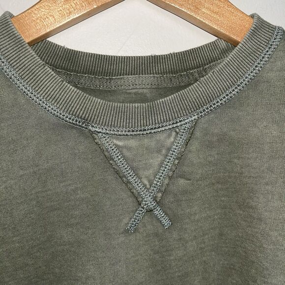 Aerie Olive Green Crew Neck Raw Edge Sweatshirt, Drop‎ Sleeve, Relaxed Fit XS - Picture 2 of 12
